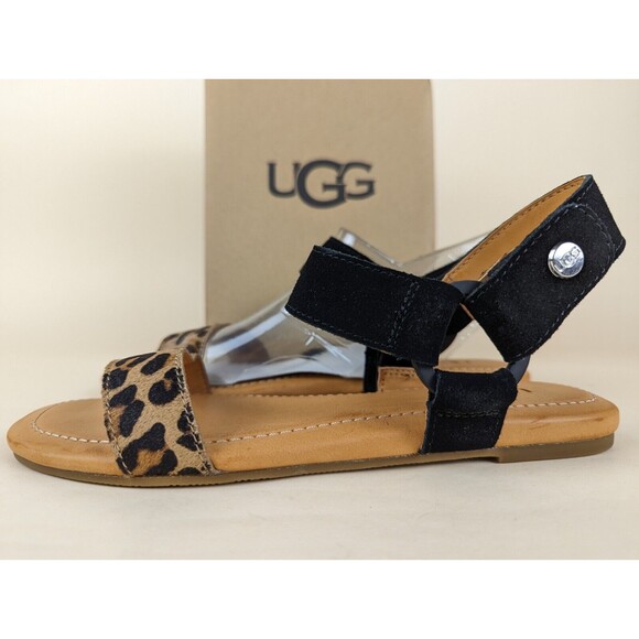 UGG Rynell Leopard Flat Sandals Womens 6M Black Leopard Ankle Strap Shoes NWB - Picture 12 of 13